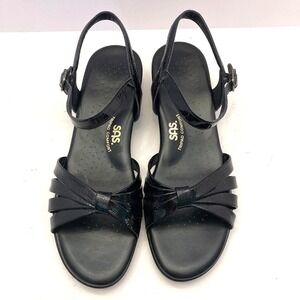 SAS Strappy Sandals Black Leather Wedge Heel Tripad Comfort Sandals Womens 10M